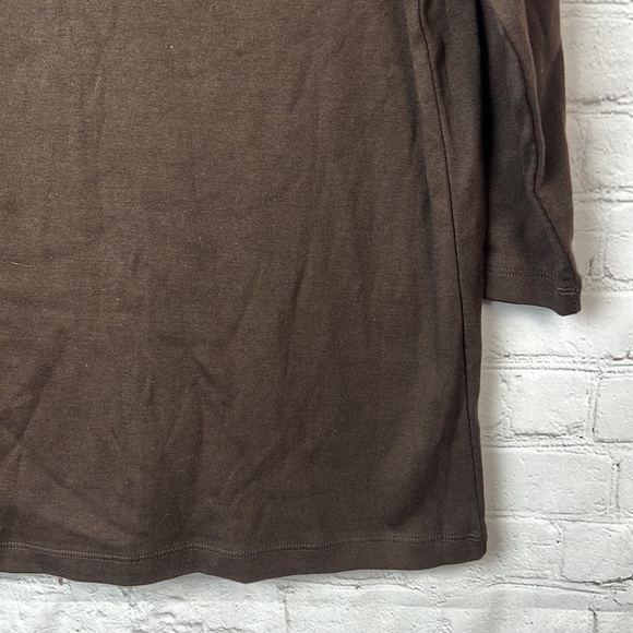 Brown Cotton Shawl Collar Button 3/4 Sleeve Top Size Large - Picture 4 of 5